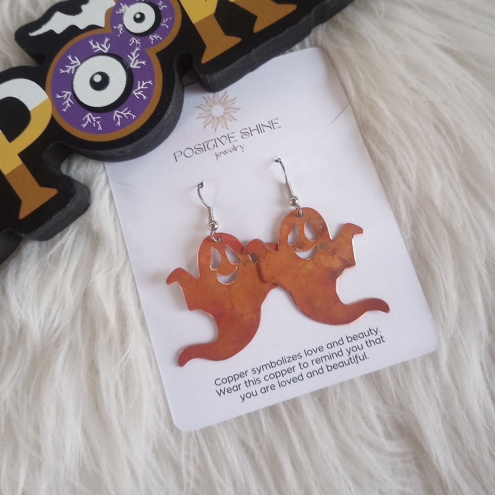 Halloween Copper Ghost Dangle Earrings